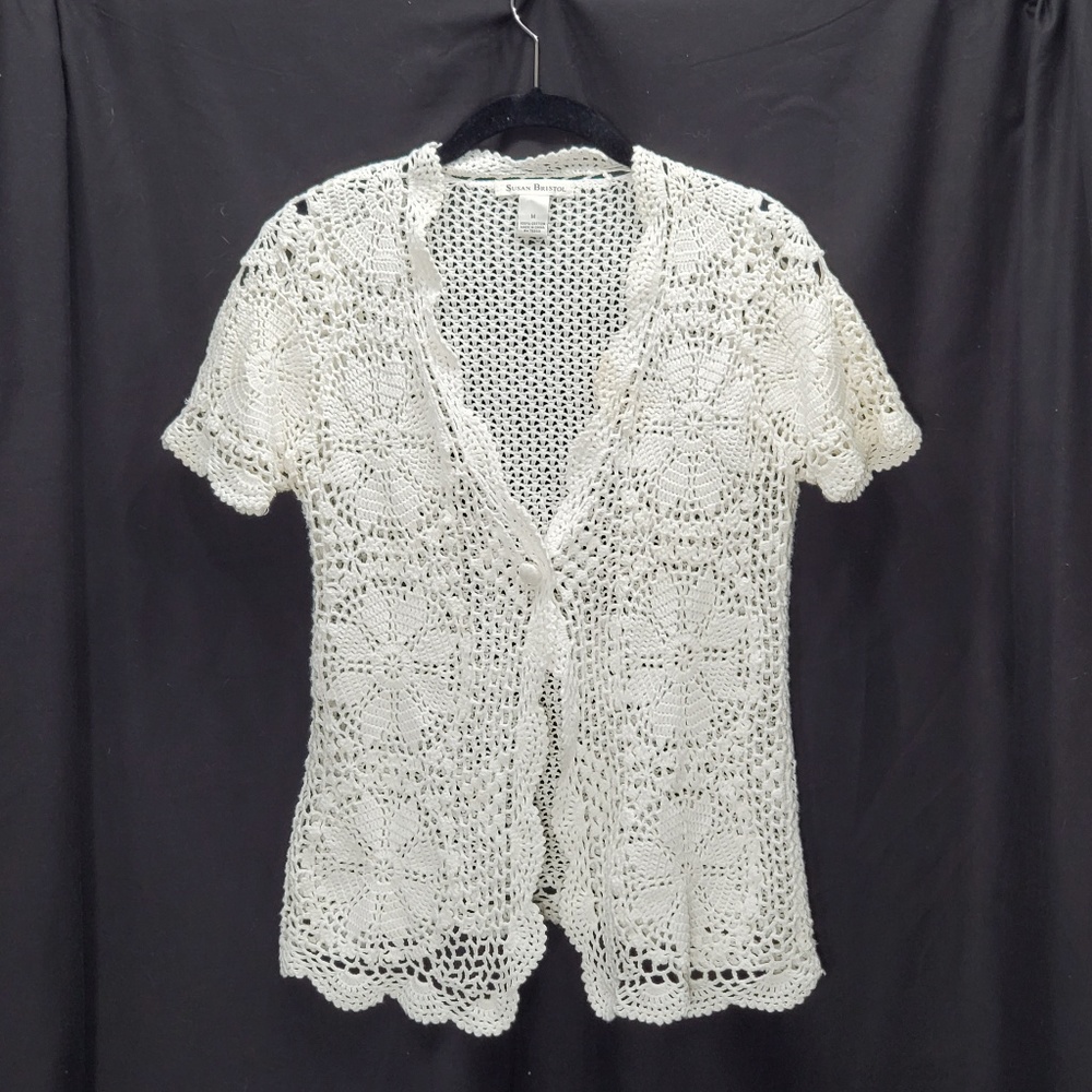 Susan Bristol White Woven Short Sleeve Sweater M